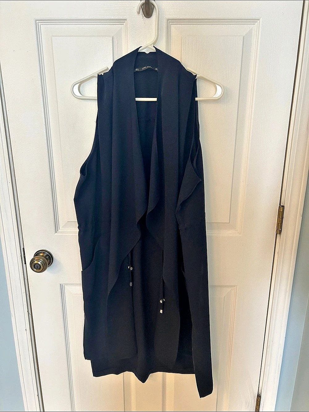 Zara Draped Long Vest in Navy